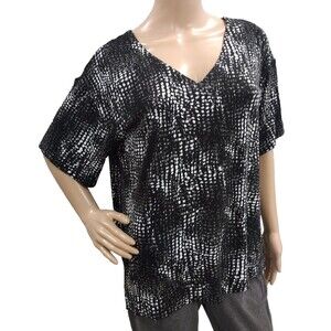 Donna Karan Women's Medium Black & White Soft Sleepwear Pajama Top Blouse